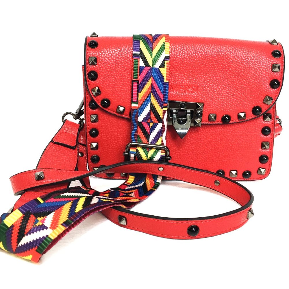 MERSI Trendy Minimalist Ruby Studded Crossbody Vegan Purse Bag EUC